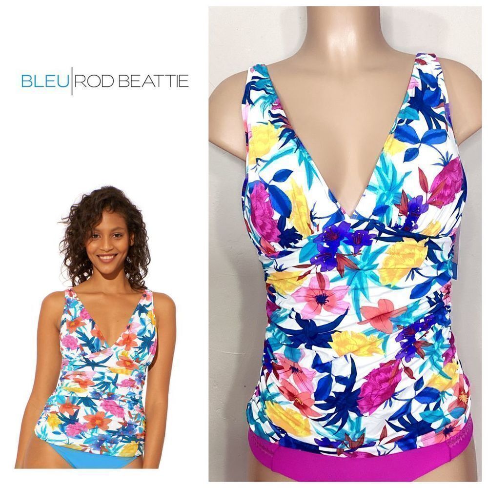 New. Blue Rod Beattie floral tankini top.